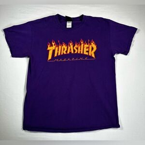 Vtg Thrasher Magazine Shirt Med Skateboard San Francisco Tee 90s Y2K Flame Logo